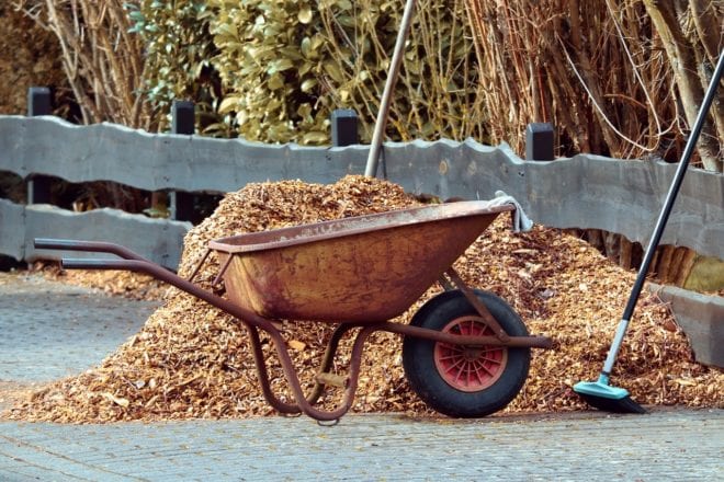 Wheelbarrow and Mulch - Fall Mulching